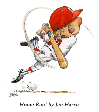 ‘Home Run’   An illustration from the very first brochure Jim sent out to art directors in the process of becoming a children’s book illustrator.